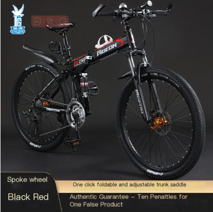 Folding Mountain Bike Foldable/Unfoldable Bike 26 Inch for Adult, 21-Speed Dual Suspension High-Carbon Steel MTB Foldable Bicycle, Dual Disc Brake Folding Bikes for Men Women